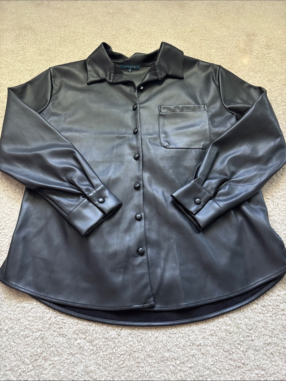 Women’s Black Faux Leather Button-Up Shirt Jacket